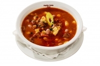 Bean gulyás soup in a bowl -